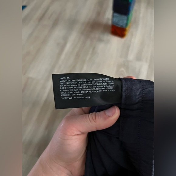 Theory Women’s Treeca Cropped Jogger Pants Linen Blend Navy - Size Medium - Picture 6 of 7